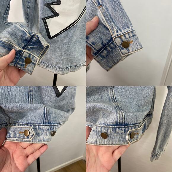 Honey Punch Soul Mates Denim Jacket Blue Patches Festival Concert Boho Size S - Picture 7 of 15